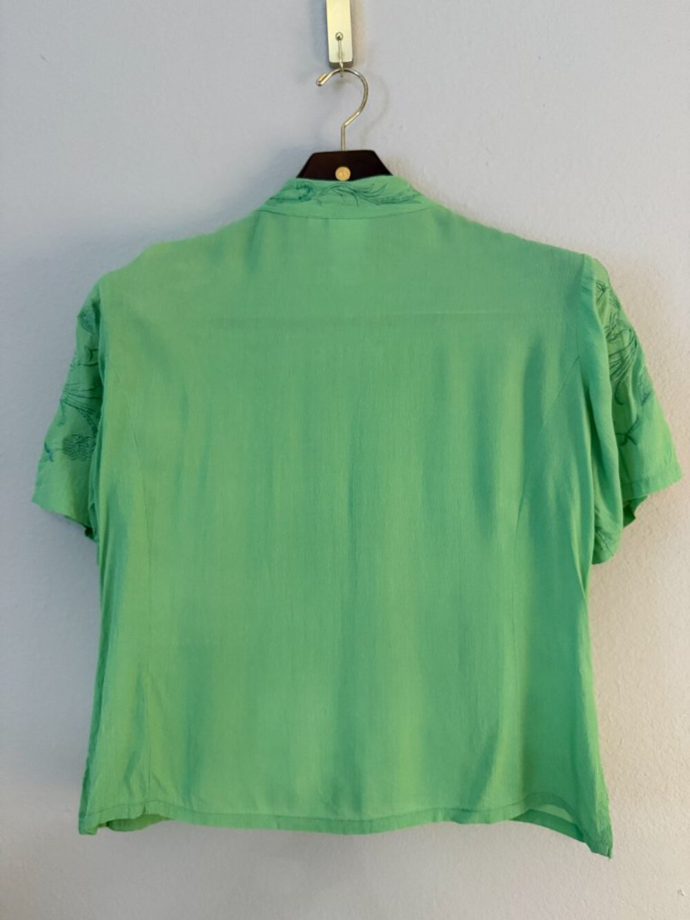PRICE FIRM Vintage 90s Together Green Asian Style Embroidered Short Sleeve - Picture 9 of 11